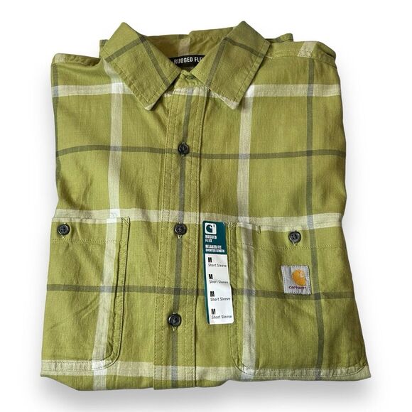 Carhartt Rugged Flex Button Up Men's Shirt Size Medium Green Short Sleeve Light - Picture 1 of 8
